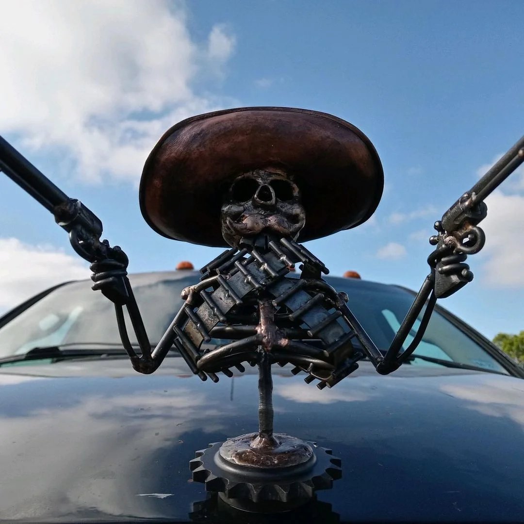 BowLift | Handmade Cast Cowboy Skull Gunslinger Hood Ornament Sculpture