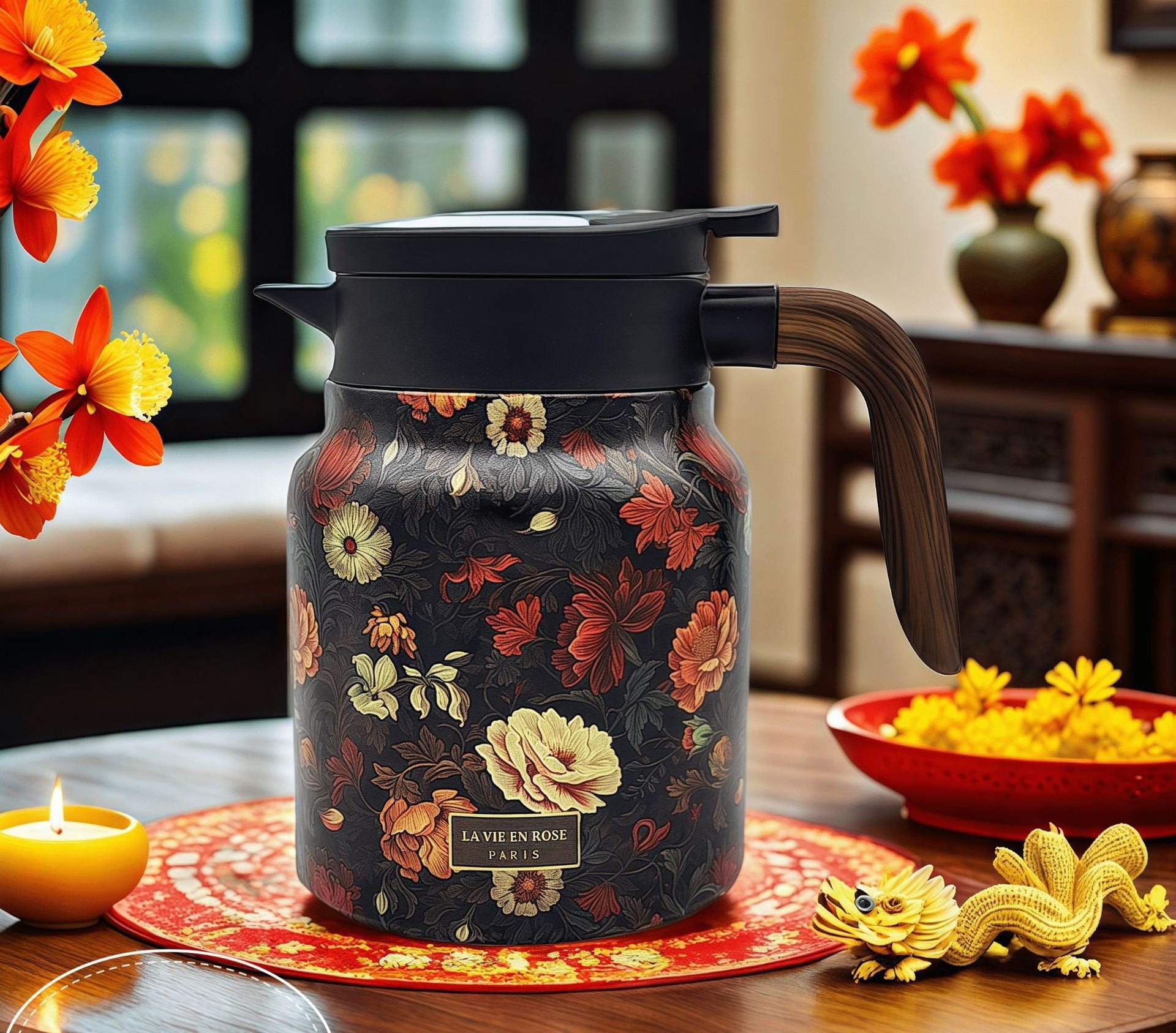 BowLift | Vintage Floral Pattern Tea Thermos – Built-In Infuser