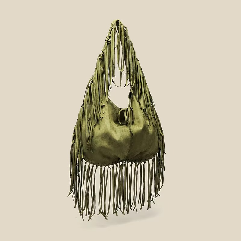 BowLift | Women's Bag Retro Pattern Suede Pattern with Fringe and Croissant Shape