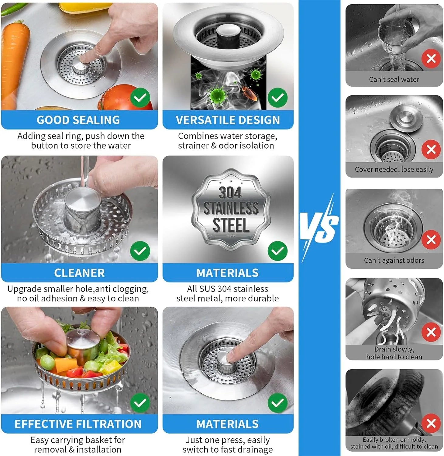BowLift | Stainless Steel Pop-Up No-Odor Drain Filter