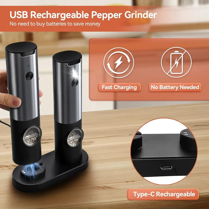 BowLift | Elegant Electric Salt and Pepper Mill with Rechargeable Battery