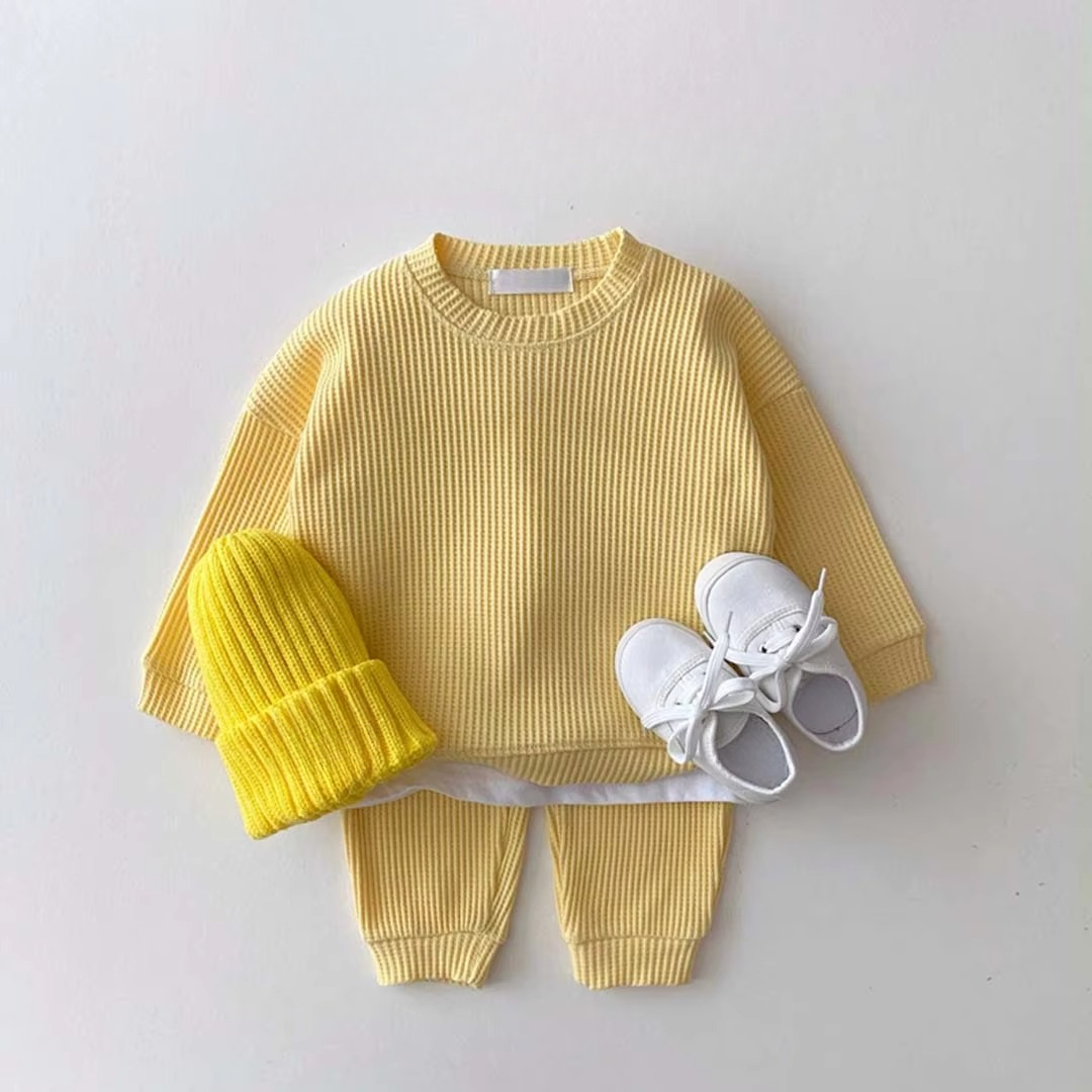 BowLift | Cozy Waffle Cotton Sweatshirt and Pants Set for Baby Boys
