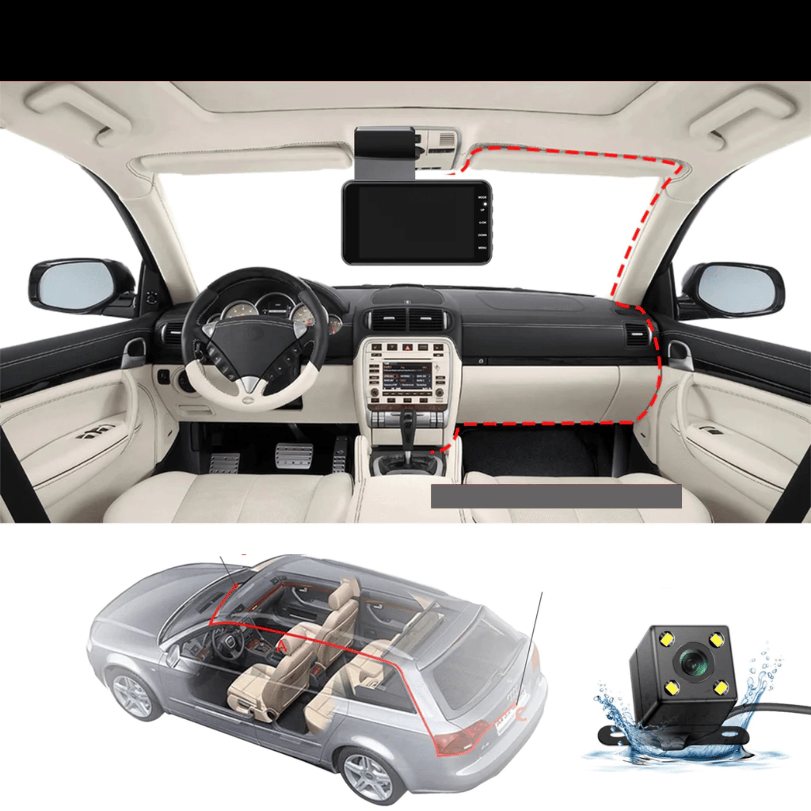 BowLift |  Dashcam with two lenses, 1080P HD and night vision - 170° wide angle