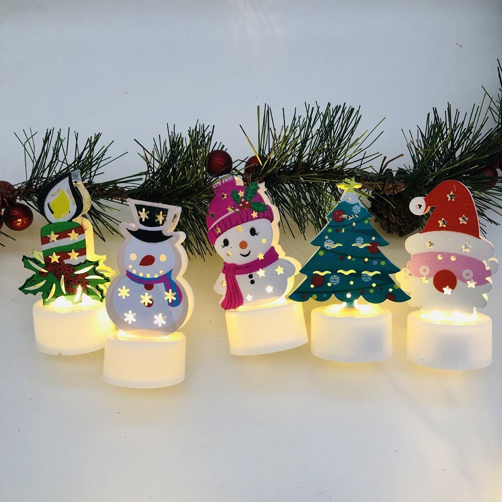 BowLift | Electronic LED Christmas Candle Lamps - Set of 10 – Adorable Santa, Snowman & Tree Night Lights for Festive Home, Party, & Garden Décor