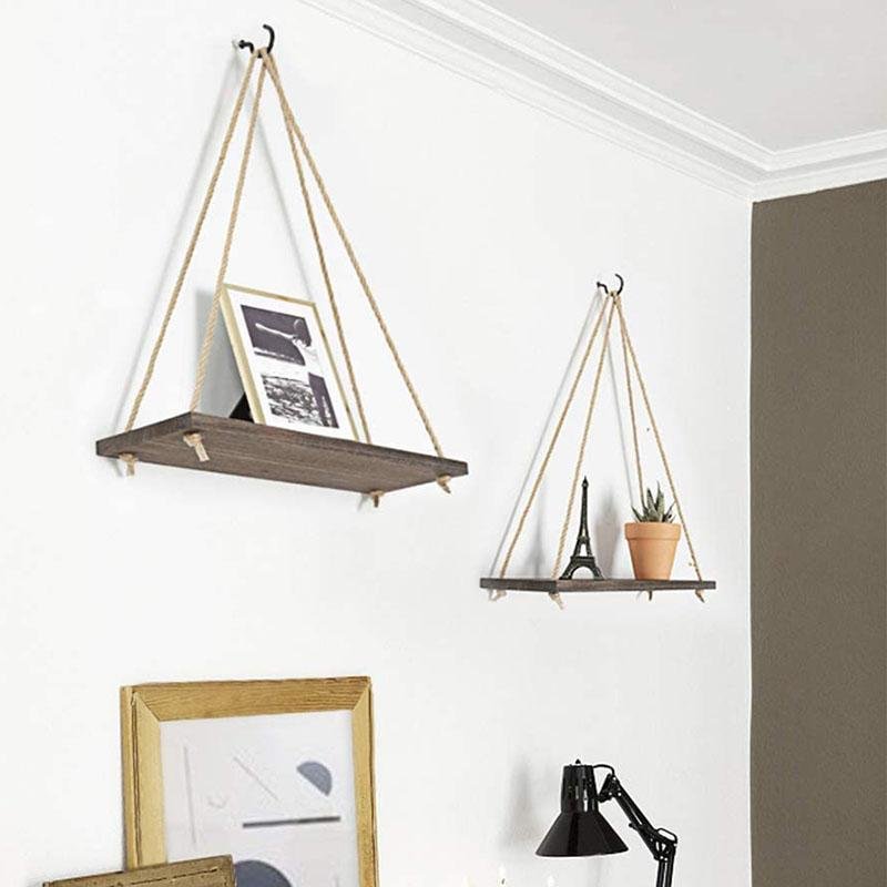 BowLift | Scandinavian Wood Hanging Shelf - Minimalist Floating Wall Shelf with String