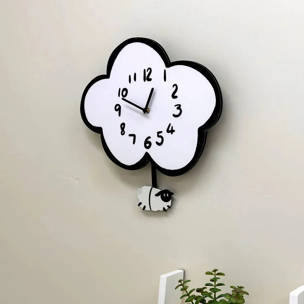 BowLift | 38cm Silent Cartoon Cloud Sheep Swinging Wall Clock