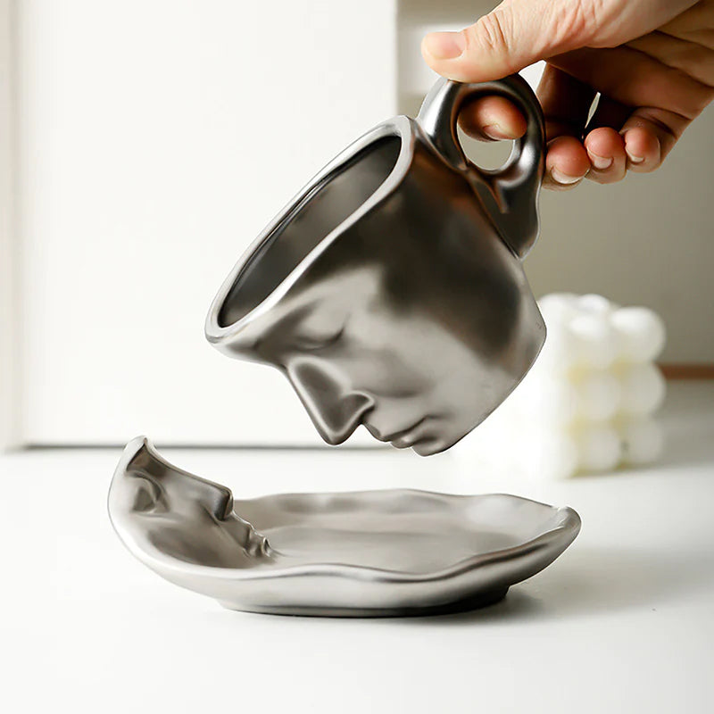BowLift | Metal Touching Face Creative Ceramic Kiss Coffee Cup, Artistic Vibe Mug & Saucer Set