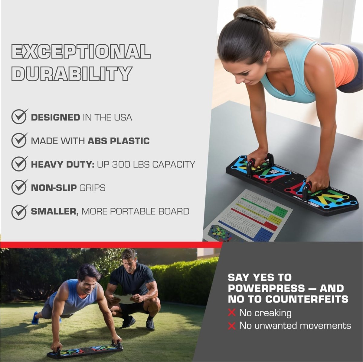 BowLift | Flexifit Foldable Push-Up Training Board – 30+ Color-Coded Positions – Full Body Strength Workout – Chest, Arms, Shoulders Training