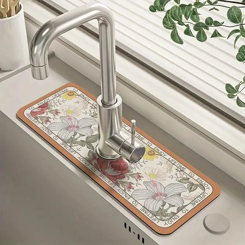 BowLift | Floral Sink Faucet Absorbent Mat
