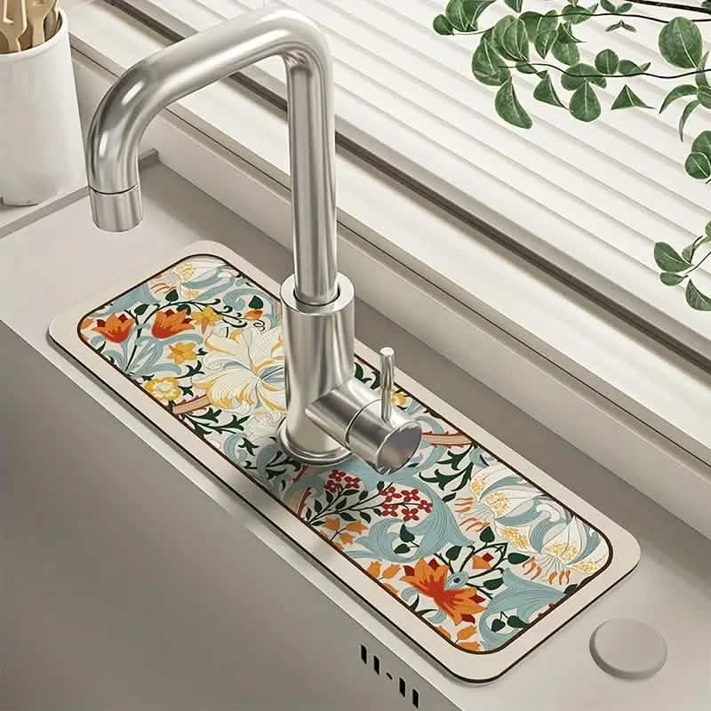 BowLift | Floral Sink Faucet Absorbent Mat