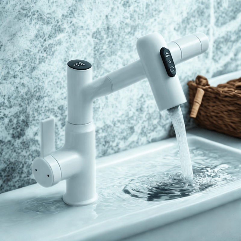 BowLift | FLOWAXIS – 360° Swiveling Kitchen Faucet with Adjustable Height & Temperature Display