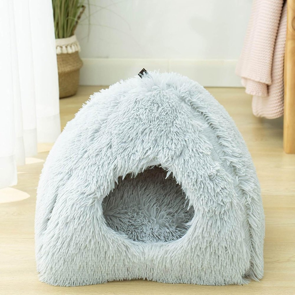 FurryHaven • Plush Cave Cat Bed - Plush Cave Cat Bed - BowLift