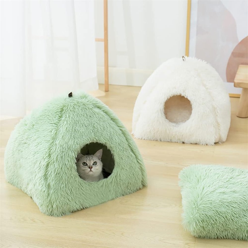 FurryHaven • Plush Cave Cat Bed - Plush Cave Cat Bed - BowLift