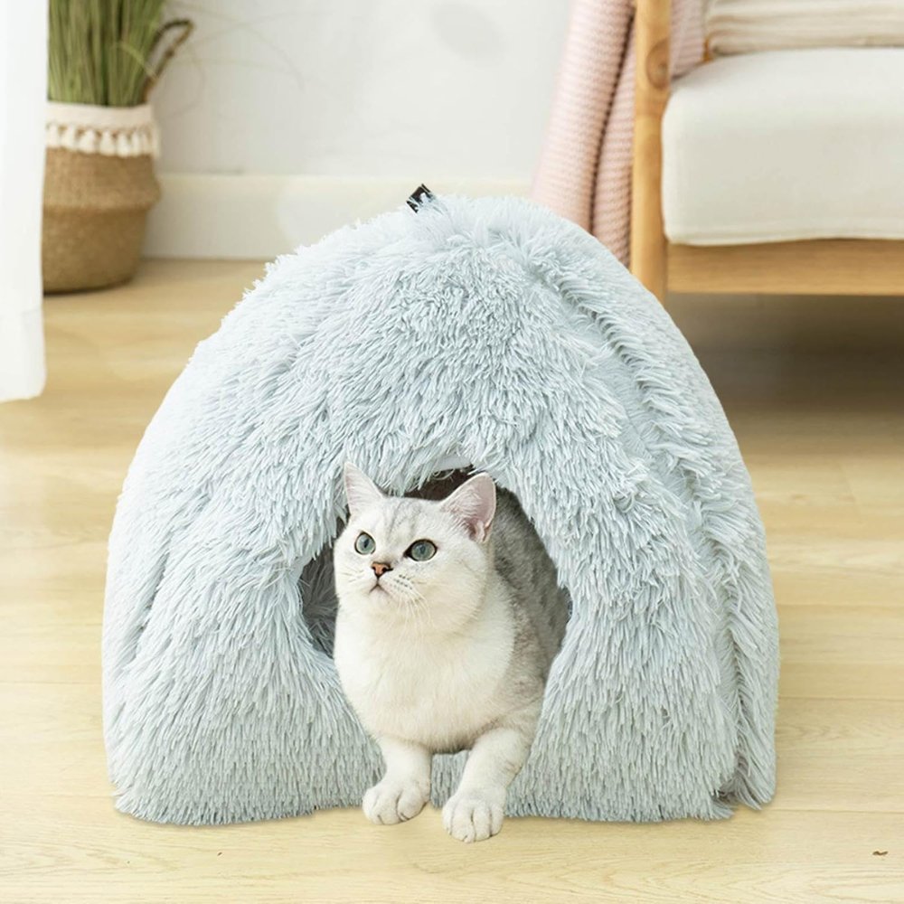 FurryHaven • Plush Cave Cat Bed - Plush Cave Cat Bed - BowLift