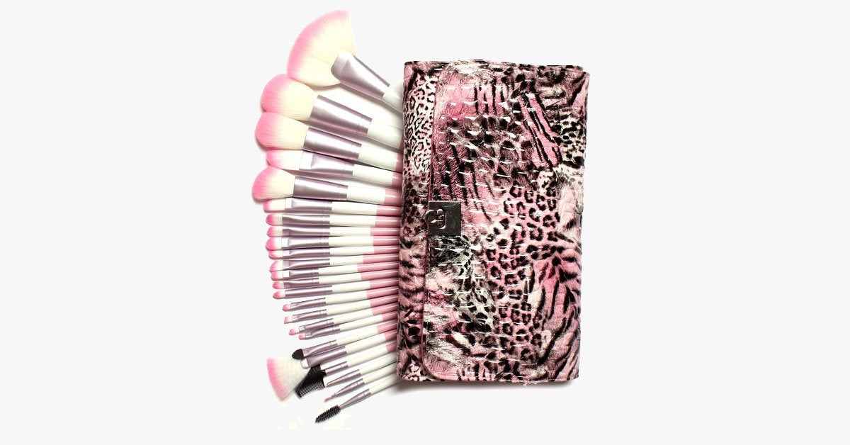 BowLift | 24-piece Pink Leopard Brush Set
