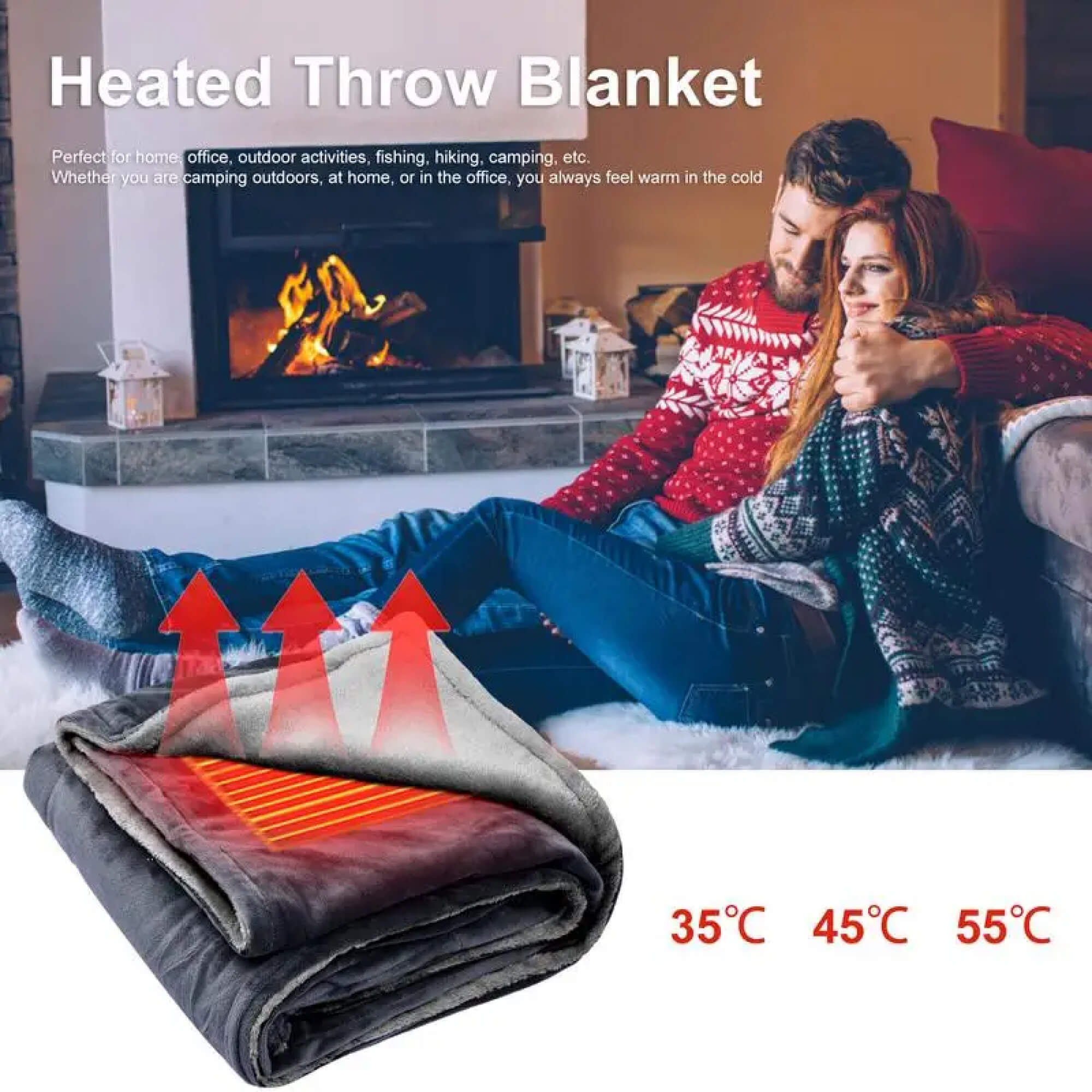 BowLift | Electric Warming Heated Throw Over and Under Blanket Poncho with Fleece