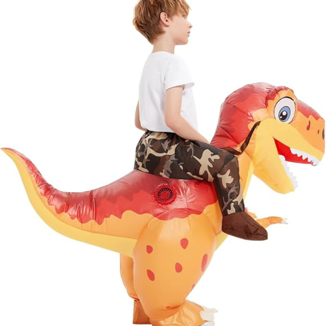 BowLift | Kids Inflatable Halloween Dinosaur Costume | Ride-On T-Rex with Fan