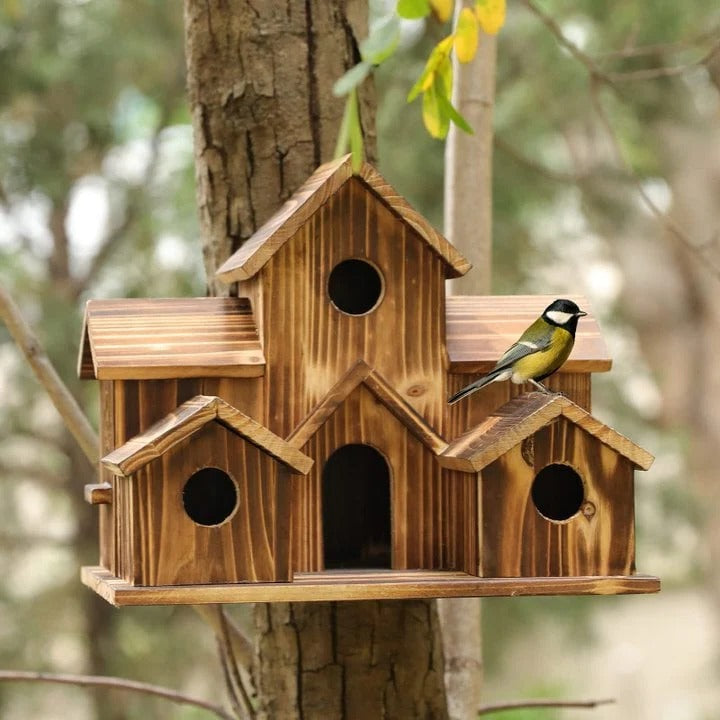 BowLift | Handcrafted Wooden Birdhouse  Tree Birdhouse with 6 Holes