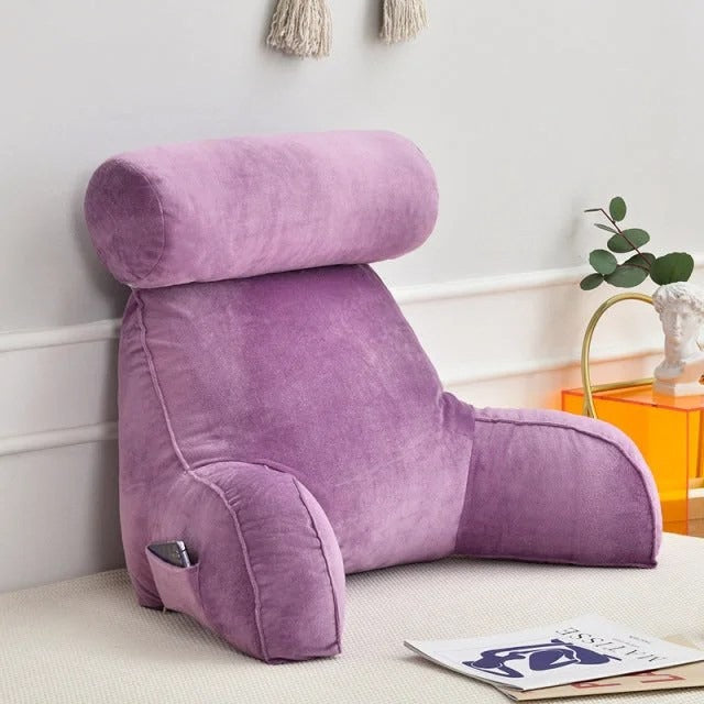 BowLift | Backrest Pillow with Arms | Adjustable Headrest, Soft Velour Cover & Ideal for Couch or Bed Relaxation