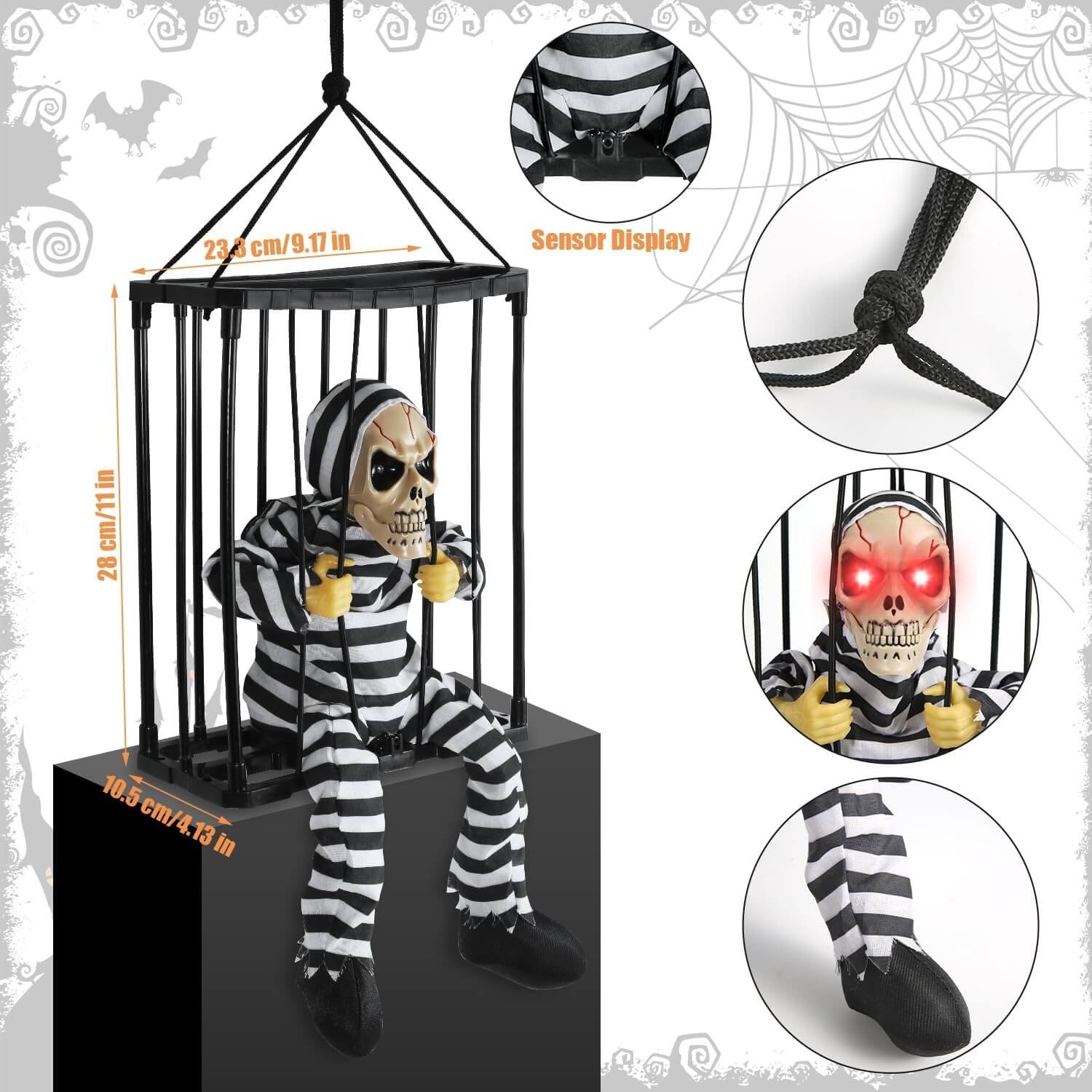 BowLift | Halloween Decoration – Movable Prisoner in Cage with Sound and Motion Sensor