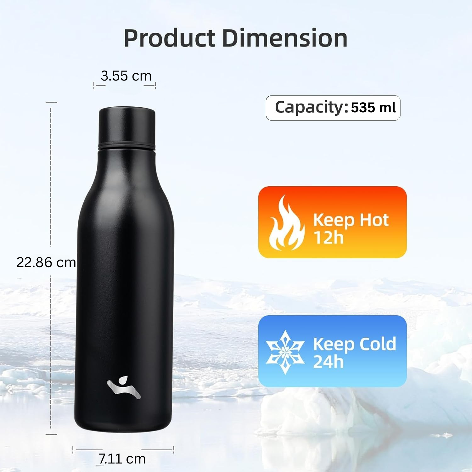 BowLift | Isolated stainless steel water bottle with strap