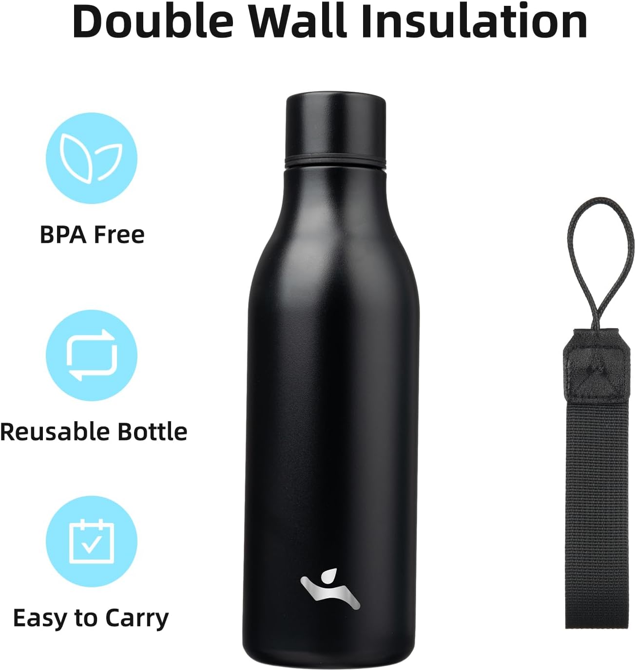 BowLift | Isolated stainless steel water bottle with strap
