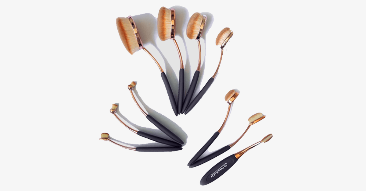 BowLift | Professional versatile black and gold oval makeup brushes - Set of 10