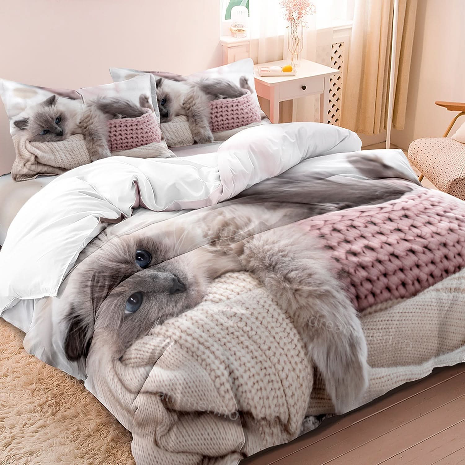 BowLift | Cotton Cat Motif Bedding Set – 3 Pieces