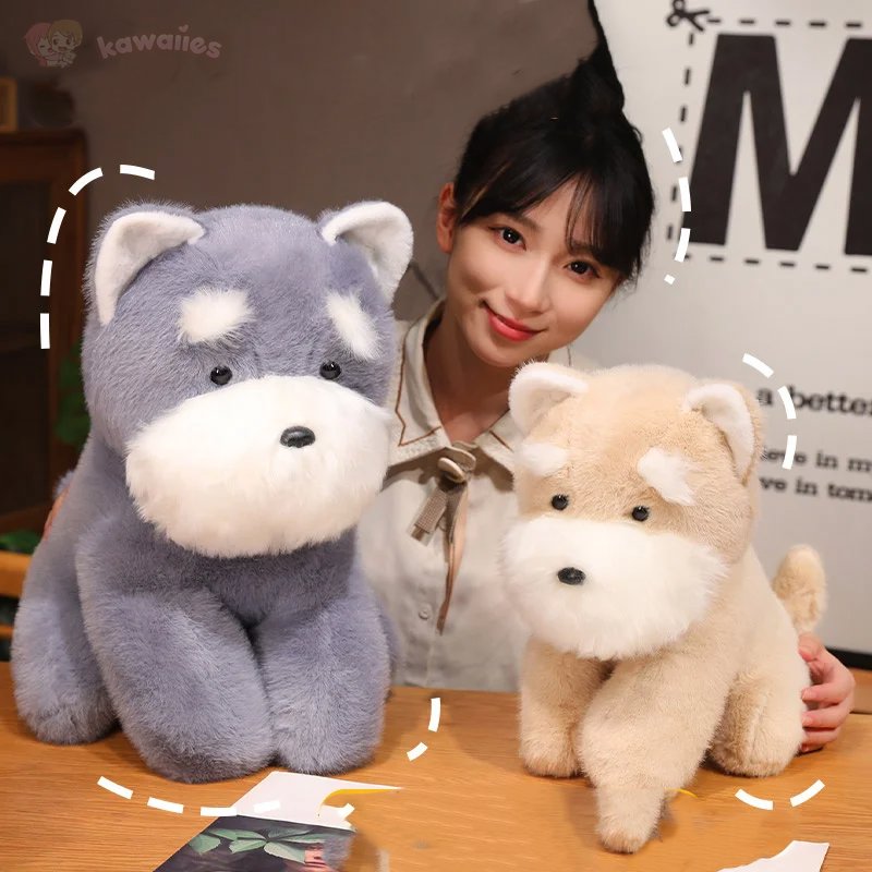 BowLift | Fluffy Gray Biege Schnauzer Dog Plushie