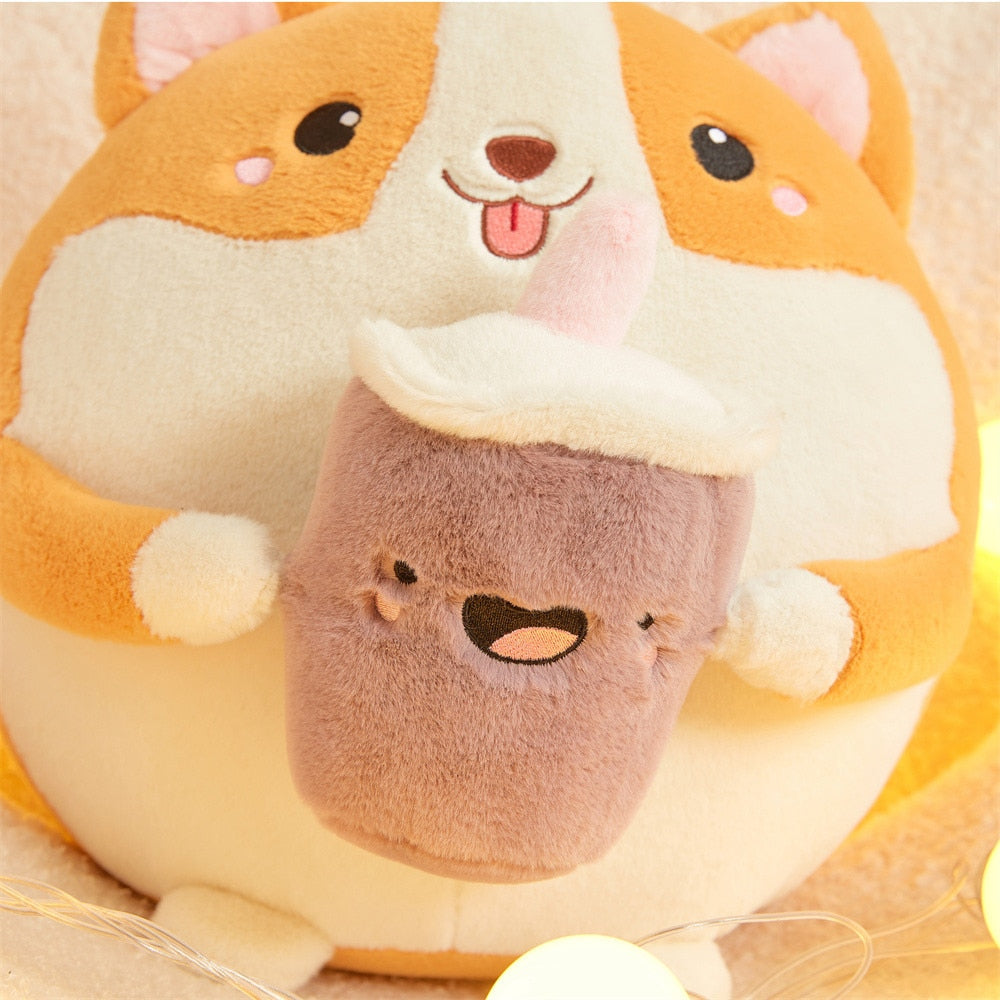 BowLift | Fluffy Round Chubby Corgi Bubble Tea Plushie