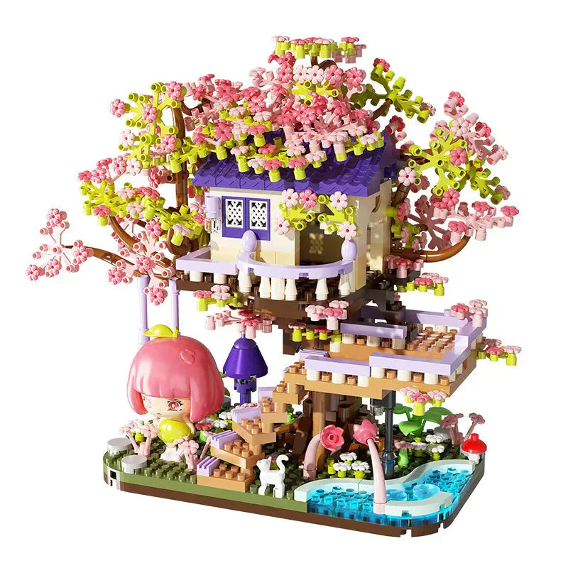 BowLift | Kawaii Sakura Cherry Blossom Purple Tree House Nano Building Set
