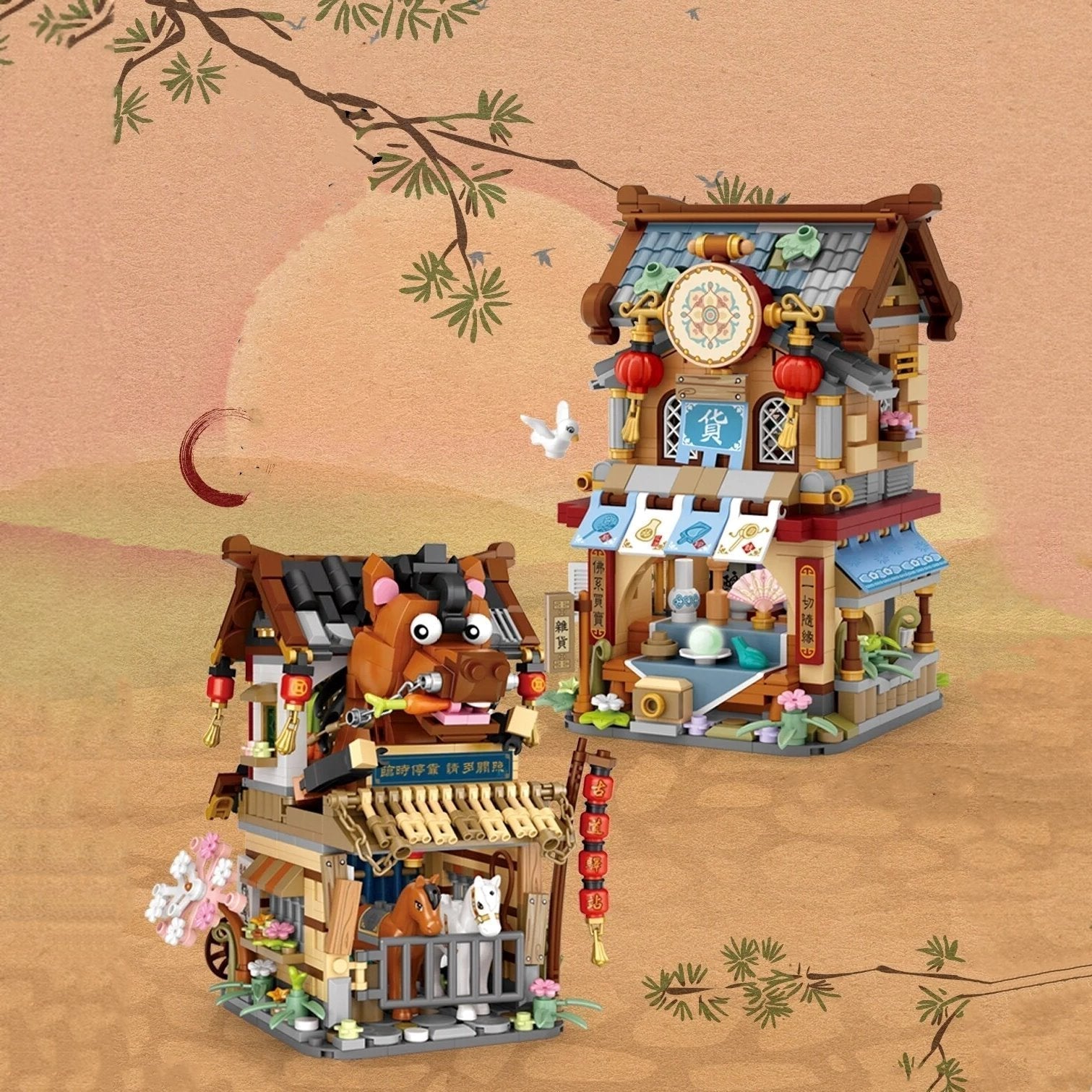 BowLift | Merchant Store & Horse Stable Micro Building Sets Collection