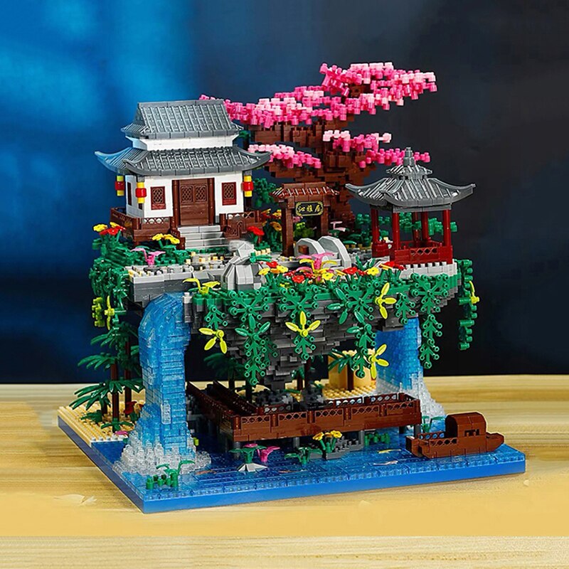 BowLift | Waterfall Japanese House Sakura Tree Floating Island Nano Building Blocks | Limited Stock