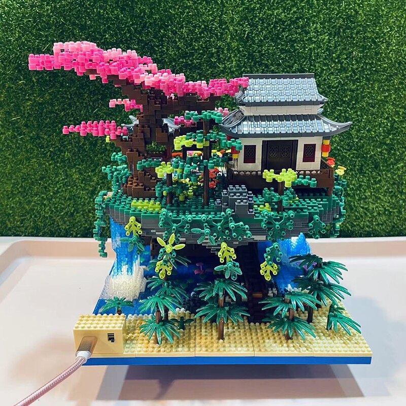 BowLift | Waterfall Japanese House Sakura Tree Floating Island Nano Building Blocks | Limited Stock