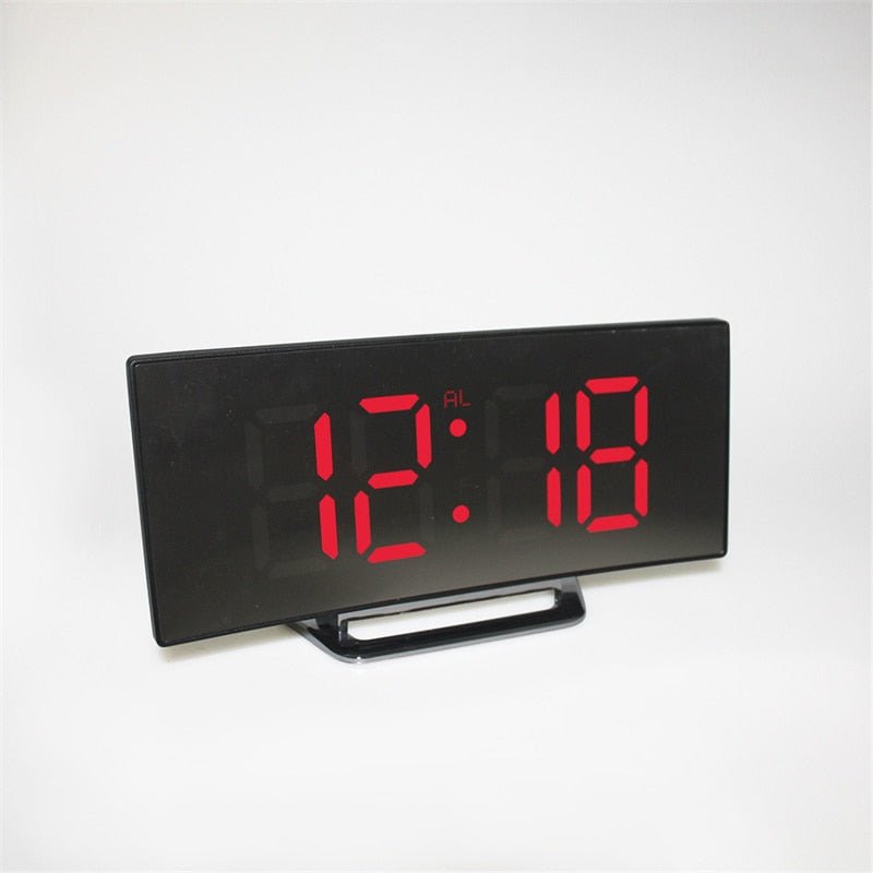 BowLift | LED Digital Alarm Clock – Curved Mirror Display, Table Clock with Snooze Function, Electronic Table Display, Bedroom and Living Room Decor