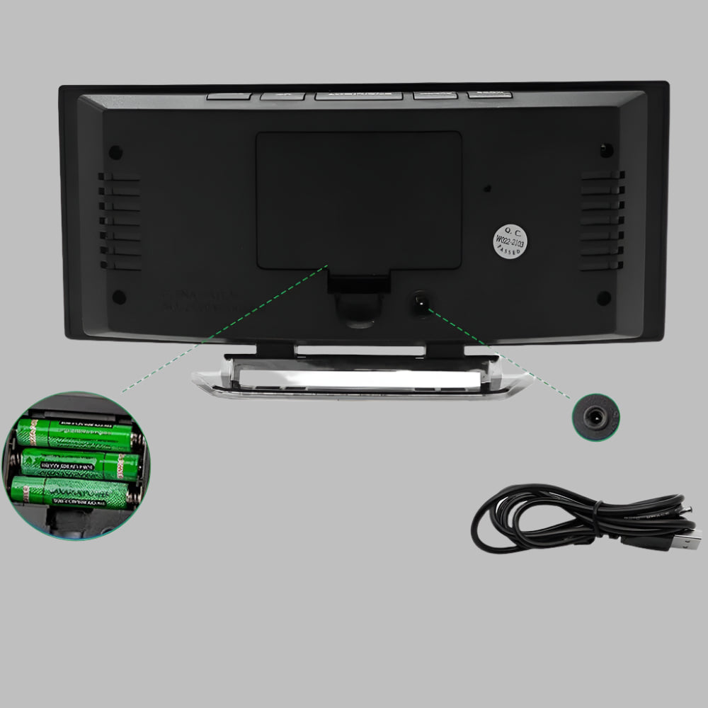 BowLift | Curved LED Alarm Clock | Compact Design with Snooze Function for Bedroom or Study Use