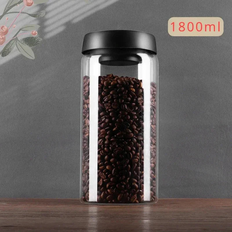 BowLift | Glass coffee bean storage container with aroma protection lid for long-lasting freshness