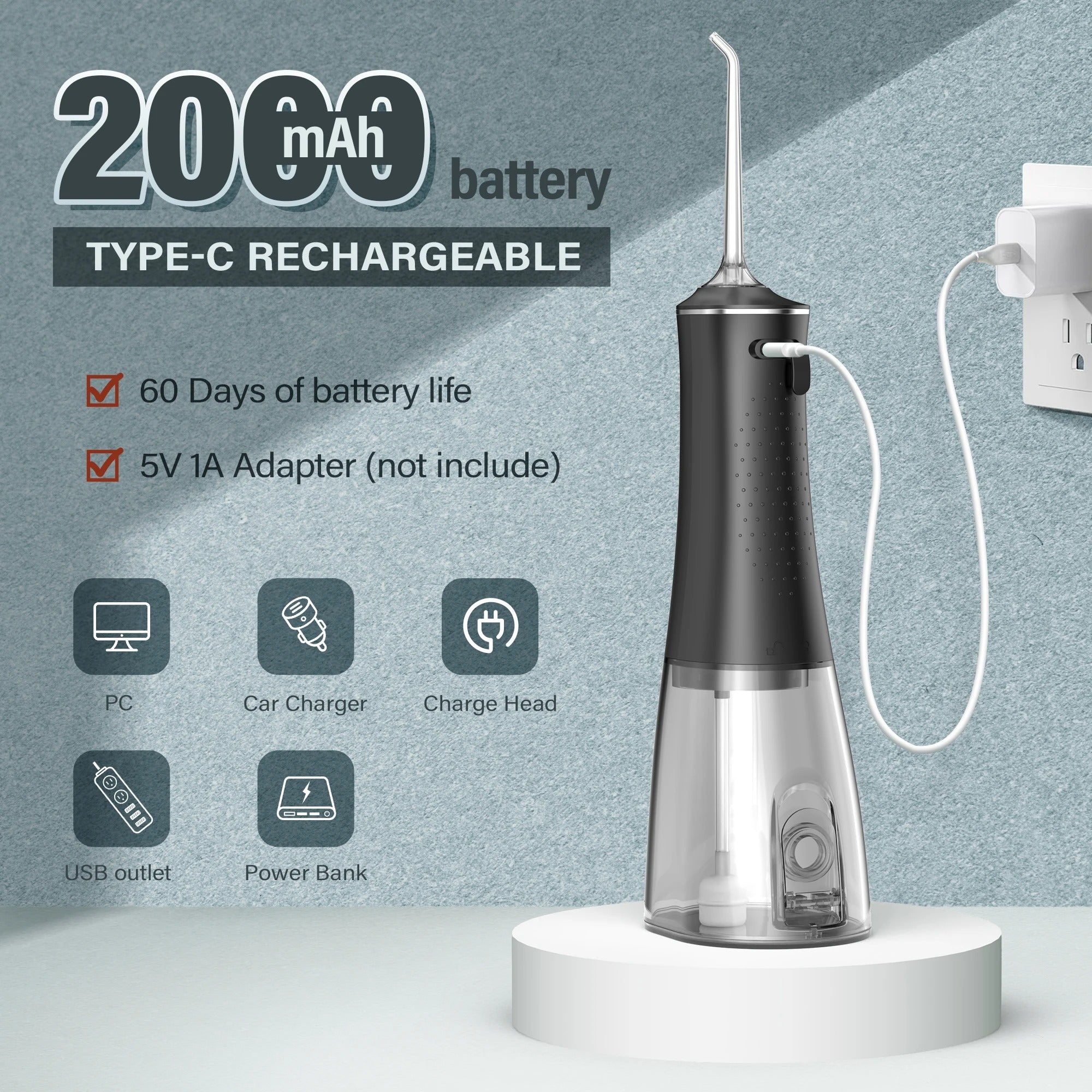 BowLift | Dental Water Flosser | Rechargeable with 4 Modes & Interchangeable Nozzles for Deep Cleaning and Gum Health