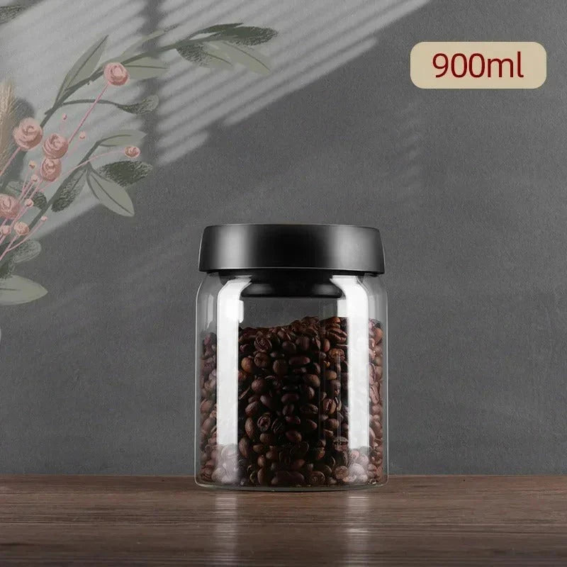 BowLift | Glass coffee bean storage container with aroma protection lid for long-lasting freshness