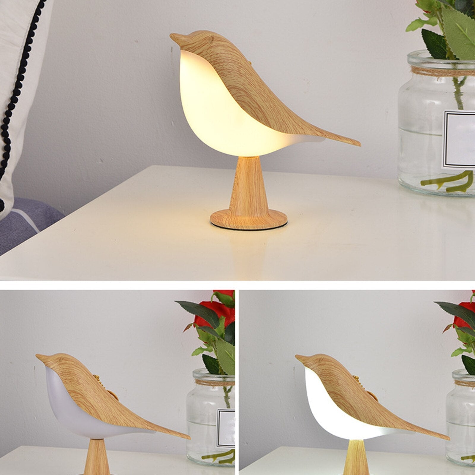 BowLift | Modern Wood LED Table Lamp Bird Design