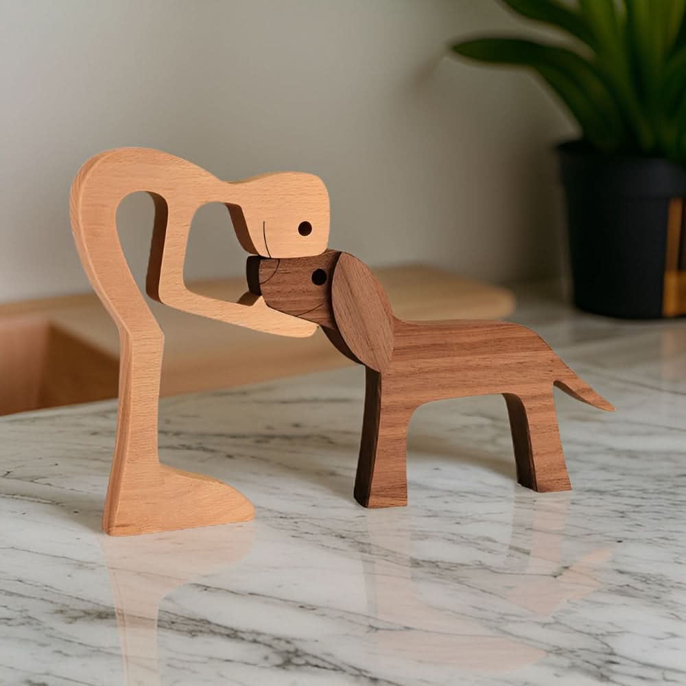 BowLift | Handcrafted Wood Dog and Human Figurine