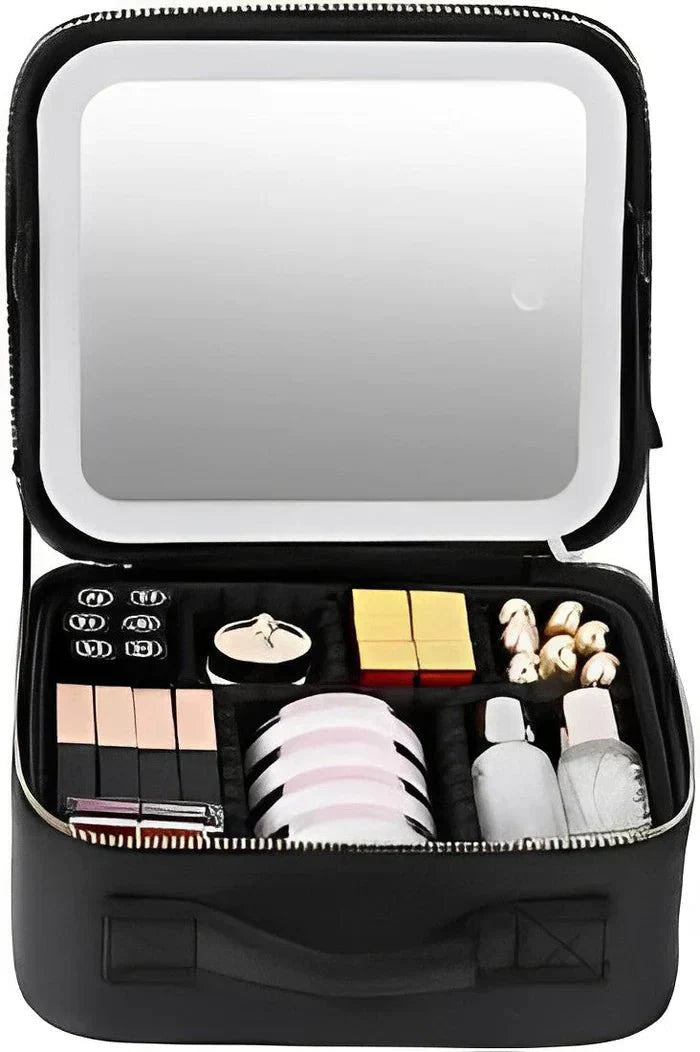 BowLift | MirrorGlam LED Make-up Bag – Portable Cosmetic Case with Adjustable Light & Organizer Loops