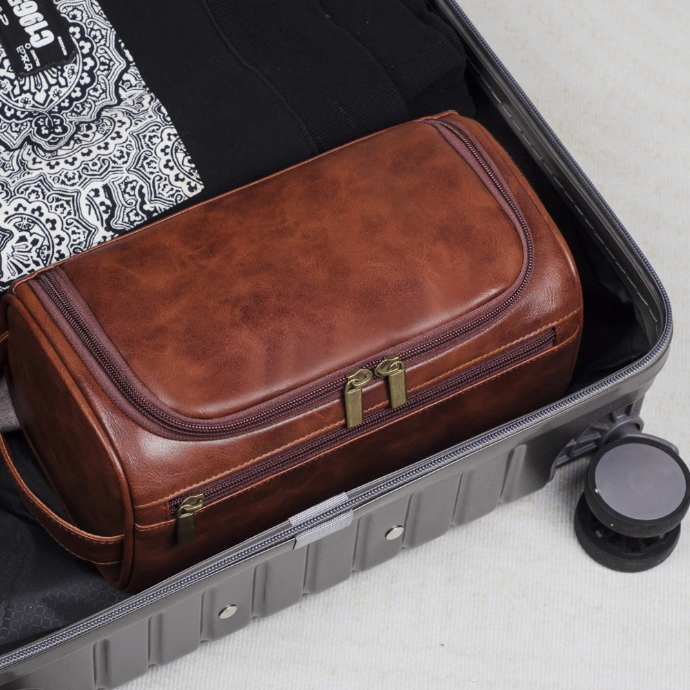 BowLift | Premium Leather Toiletry Bag for Men – Waterproof Hanging Travel Wash Bag