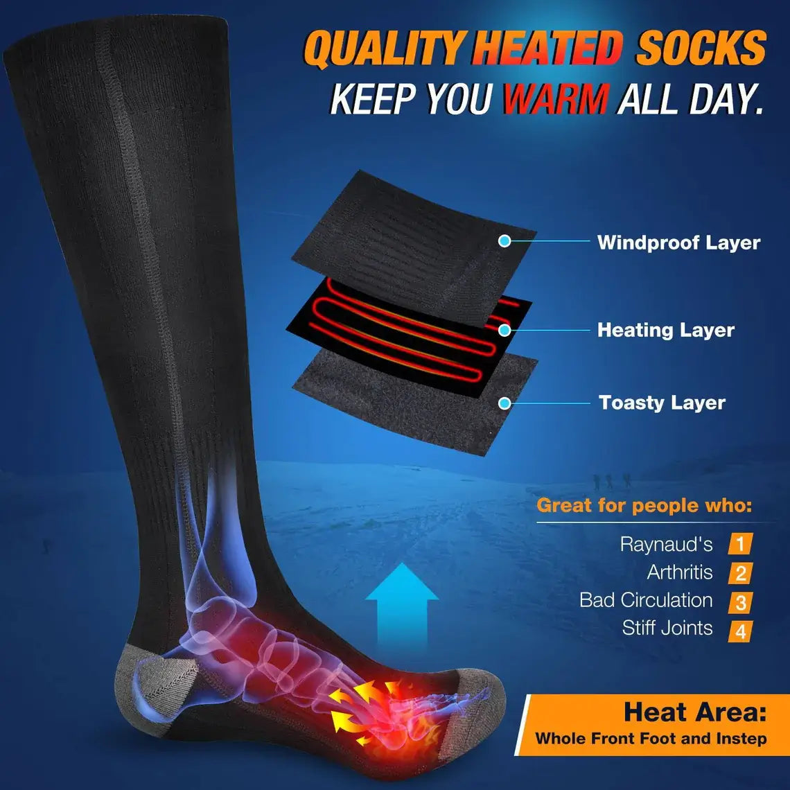 BowLift | Heated Electric Rechargeable Battery Warm Socks Men and Women for Ski