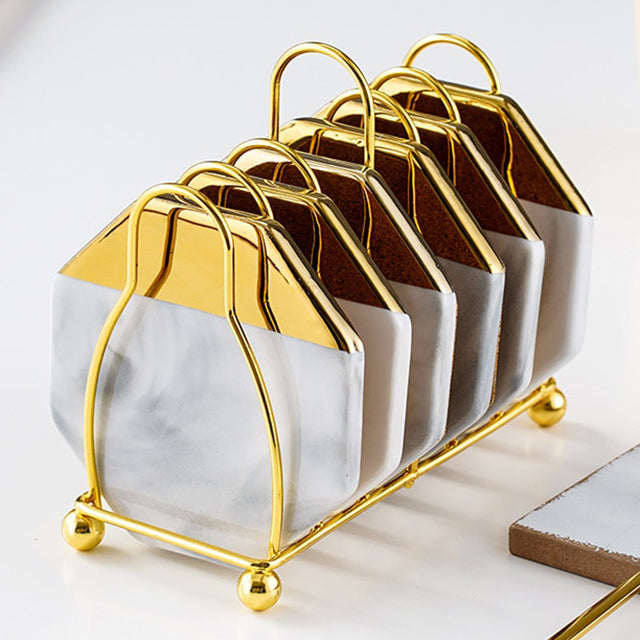BowLift | Marbled Ceramic Coaster Set with Stand