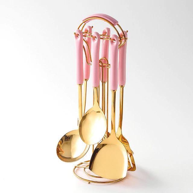 BowLift | Golden Kitchen Utensils with Stand