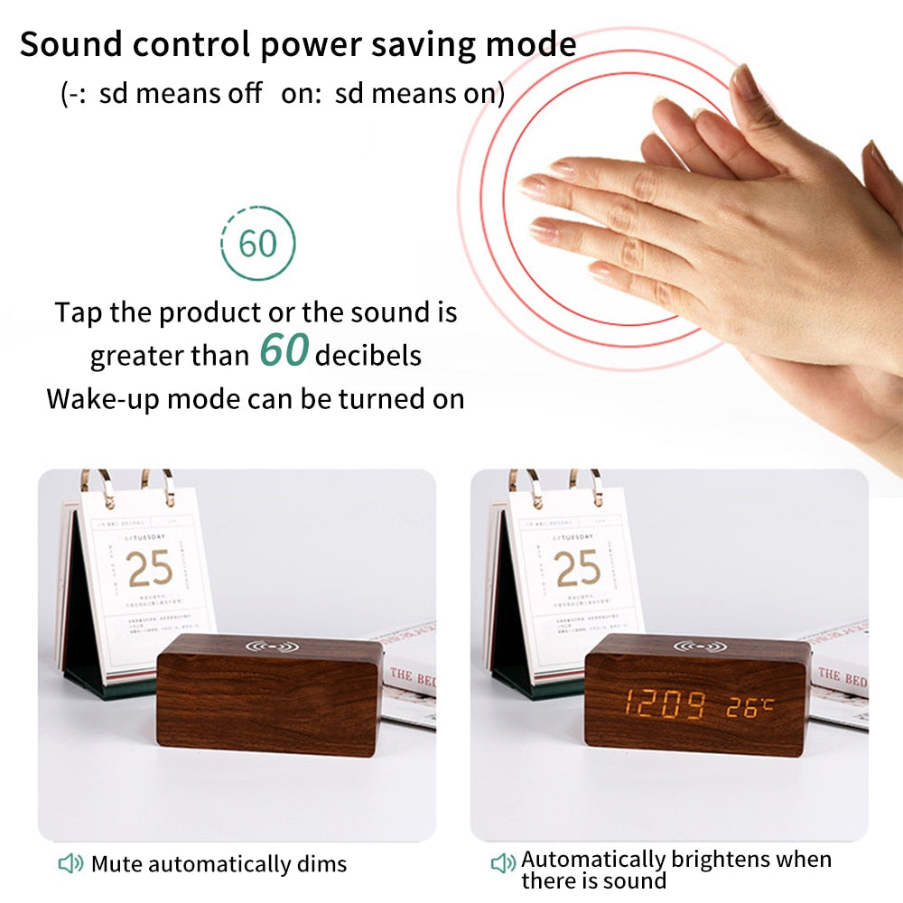 BowLift | Modern Wood Wireless Charging Clock