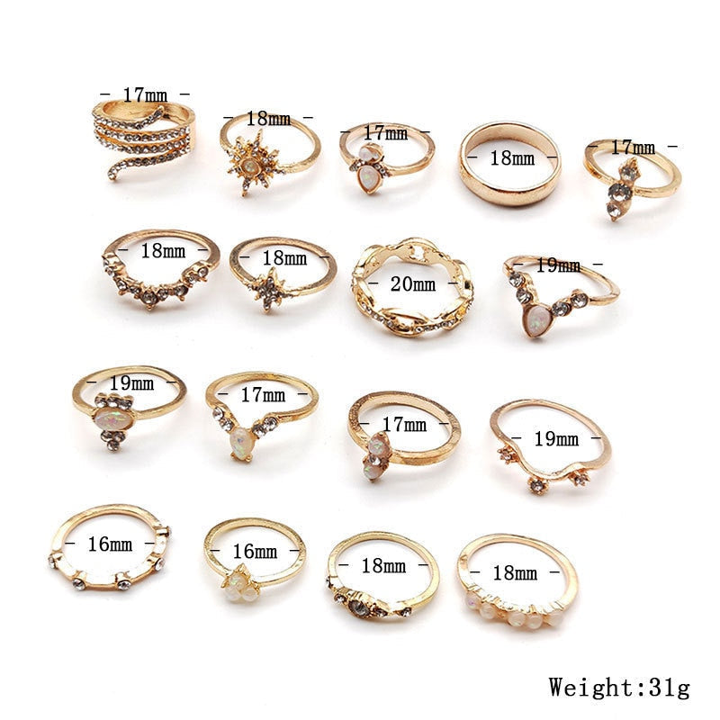 BowLift | Fashion Crystal Gold color  Geometric Knuckle Rings set