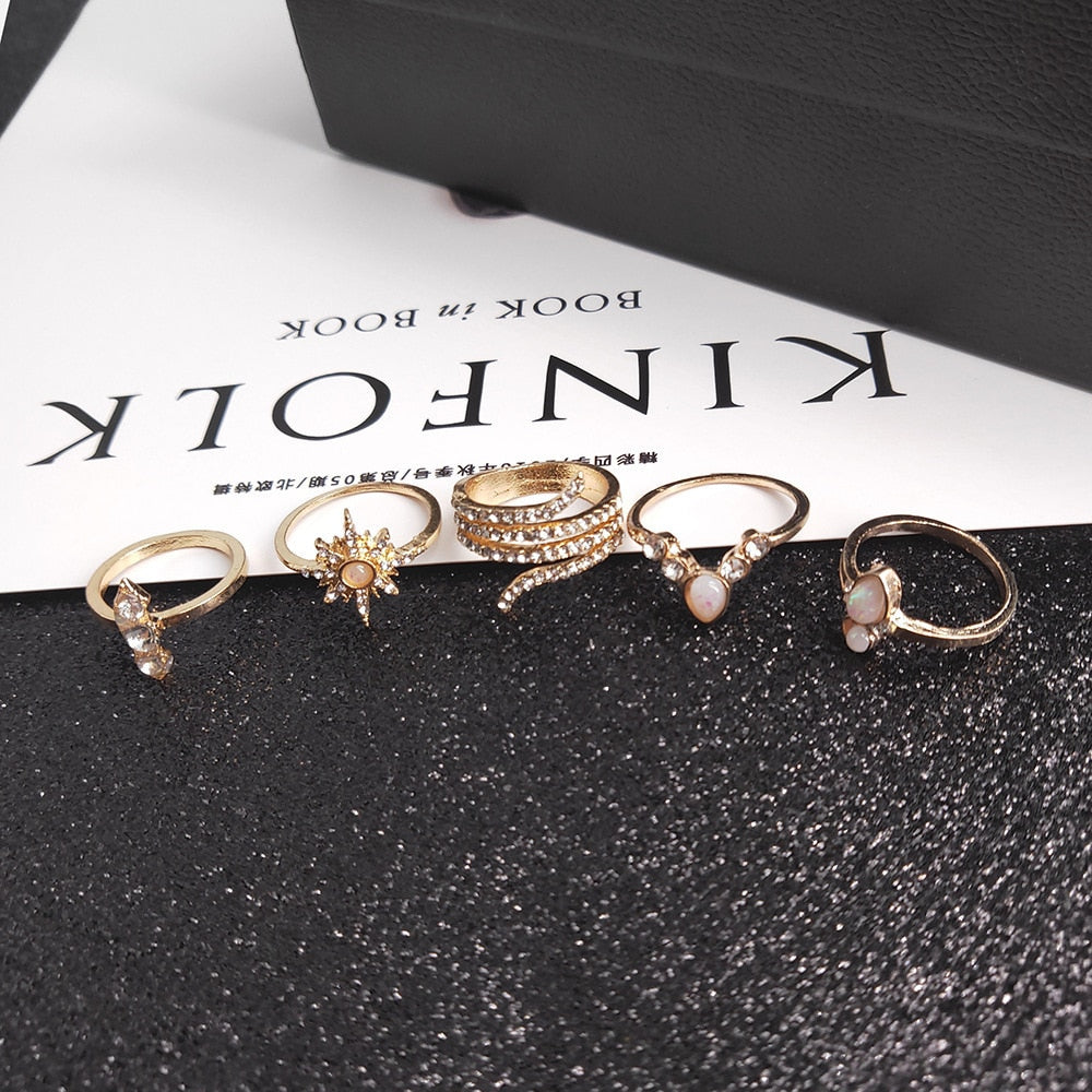 BowLift | Fashion Crystal Gold color  Geometric Knuckle Rings set