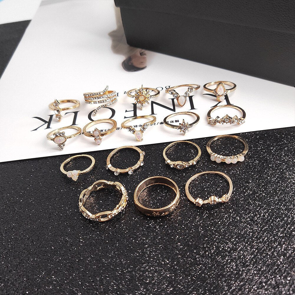 BowLift | Fashion Crystal Gold color  Geometric Knuckle Rings set
